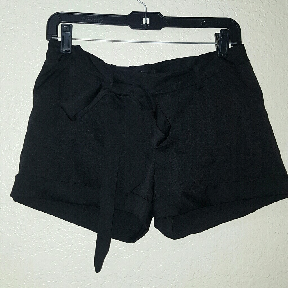 Black satin shorts